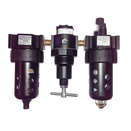 Interstate Pneumatics 1/4 Inch Standard 'T' Handle Poly Bowl Filter Regulator Lubricator - Integral Combo WC1041GP